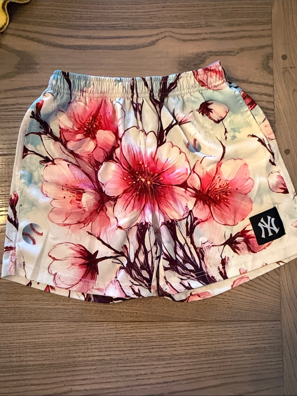 Baseballism NY Yankees- Floral Cherry Blossom Youth athletic shorts - Pink/White
